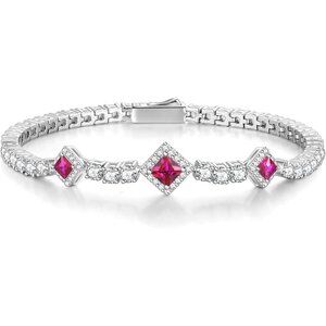 Birthstone 4mm Sterling Silver Tennis Square Gemstone Bracelet - 07-Ruby